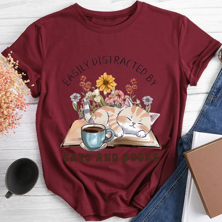 💯New Arrivals - Easily Distracted By Cats And Books T-shirt Tee