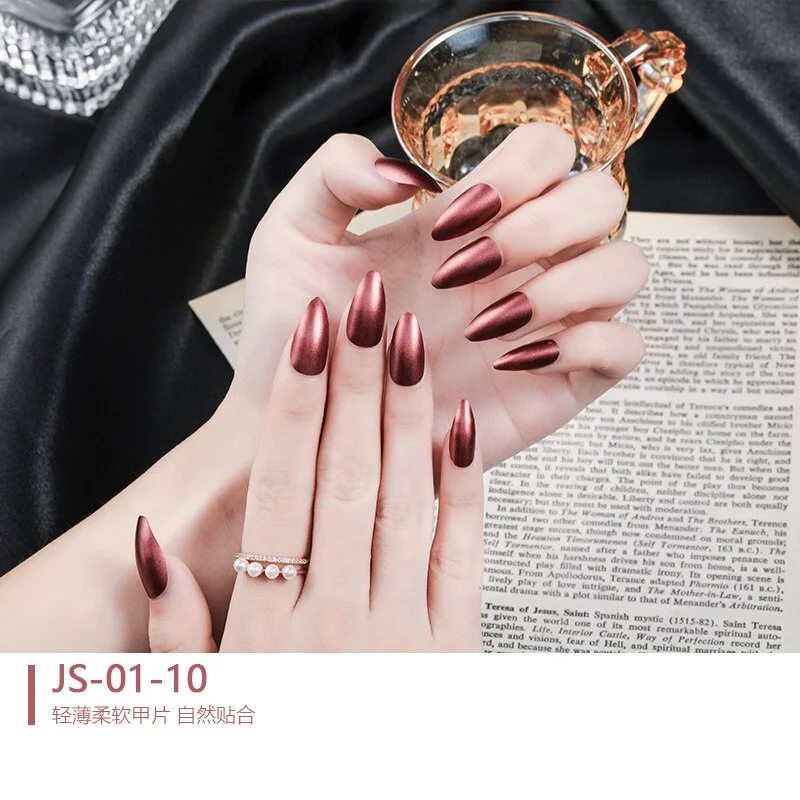 1 Sets 24 Pieces/Set Metallic Reflection Effect Almond Shape Full Cover 10 Sizes False Nail Tips Perfect For Night Out