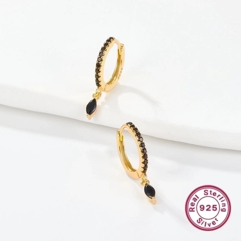 1 Pair 925 Sterling Silver Zircon Circle Drop Earrings