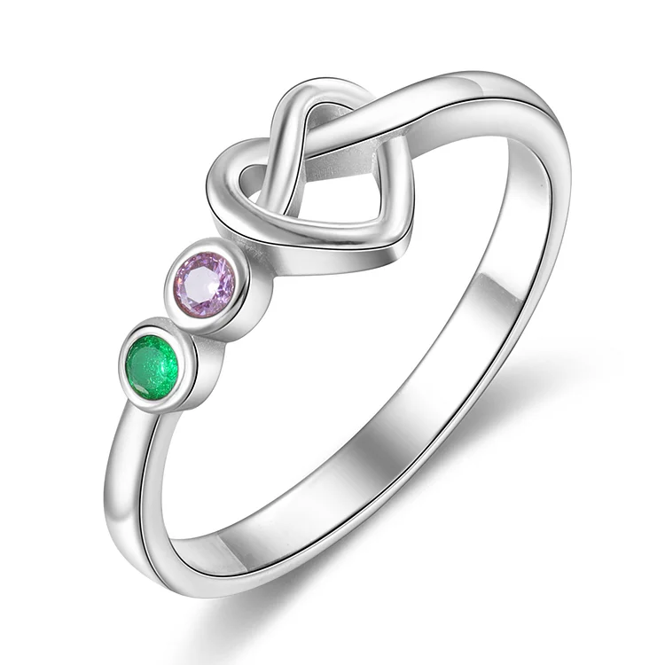 Family Ring Personalized 2 Birthstones Heart Knot Ring Band