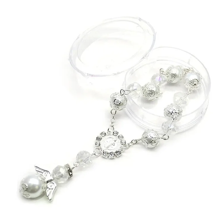 Pearls Imitation Rosary Bracelet Favor Catholic Mini Rosary Beads Bracelet for Women Men Religious Jewelry Gift