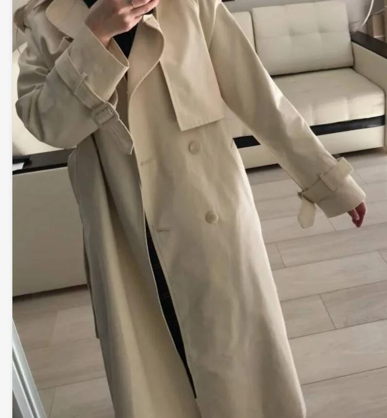 UK Brand new Fashion 2021 Fall /Autumn Casual Double breasted Simple Classic Long Trench coat with belt Chic Female windbreaker
