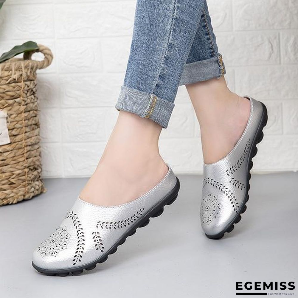 Cow Muscle Ballet Flower Print Women Genuine Leather Flats Loafer Shoes | EGEMISS