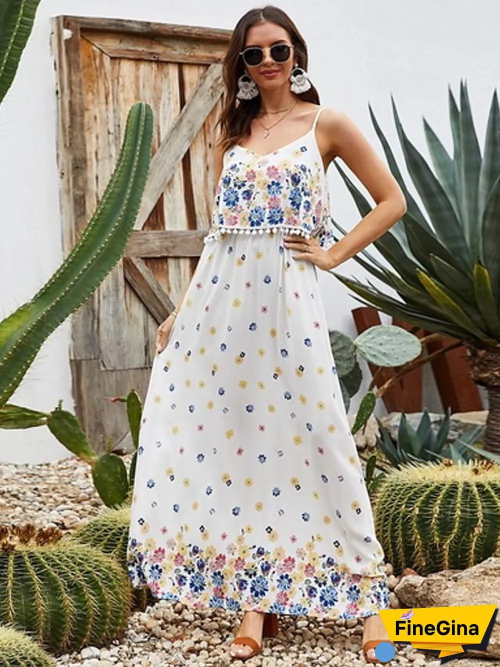 Women's Strap Dress Maxi long Dress Sleeveless Floral Summer Elegant White S M L XL XXL White Dresses
