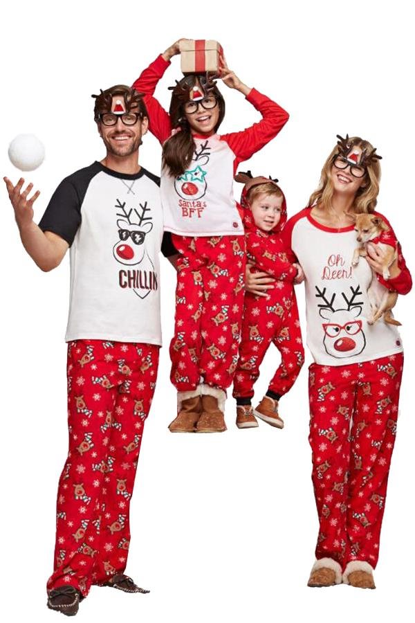 Family Christmas Pajama Sets Matching Reindeer Sleepwears for Adult Kids-elleschic
