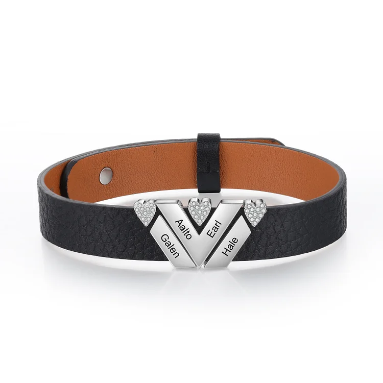 Personalized Leather Bracelet Custom 4 Names Family Bracelet for Her