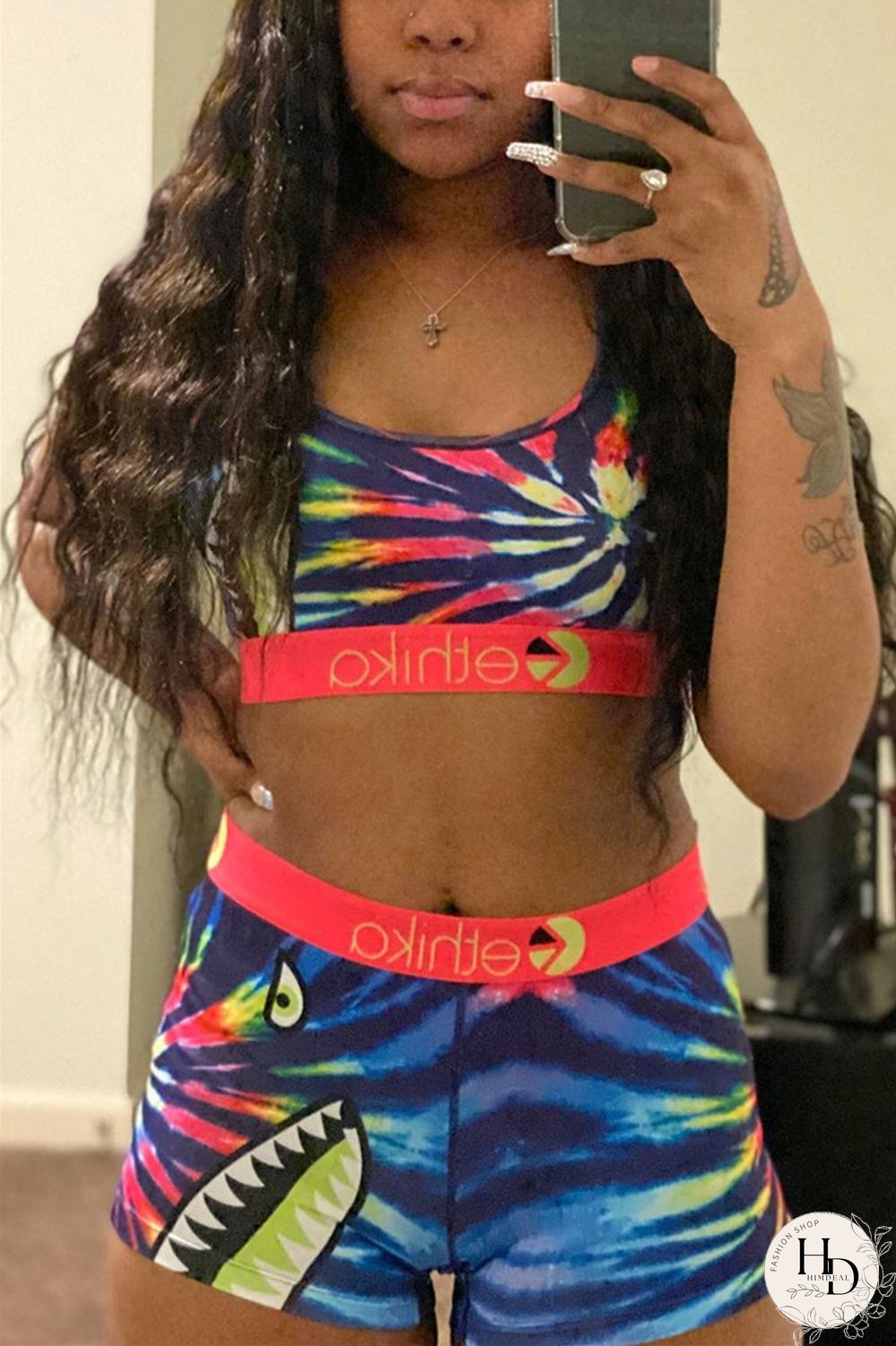 Red Fashion Sexy Printed Vest Shorts Set