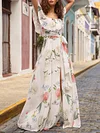 Floral Printed Off-The-Shoulder Split-Front Maxi Dresses