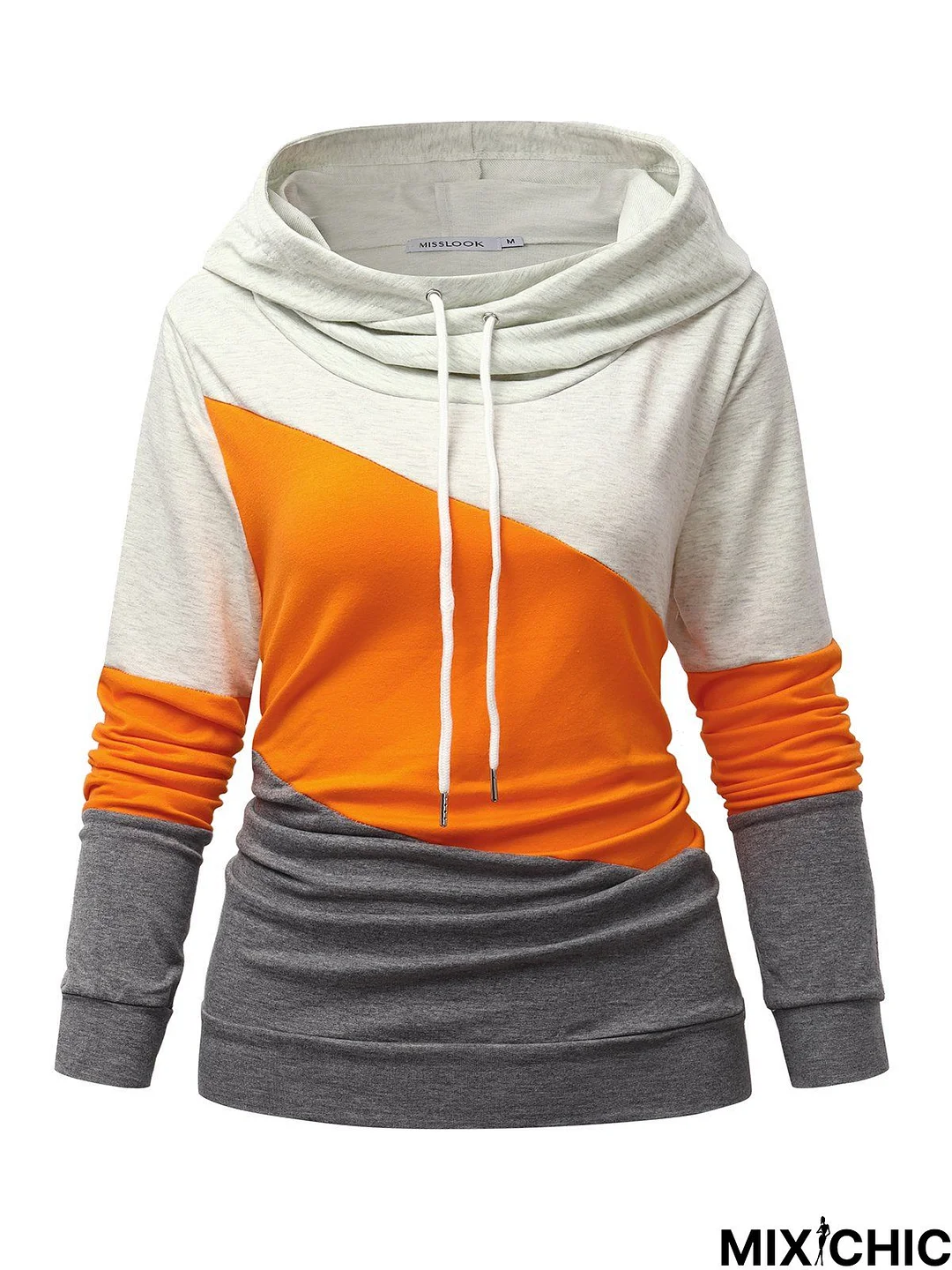 Orange Long Sleeve Patchwork Casual Hoodie Sweatshirt