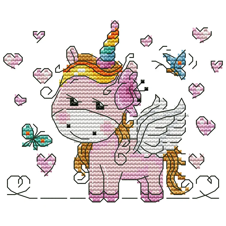 Cartoon Horse 14CT Printed Cross Stitch Kits (16*14CM) fgoby
