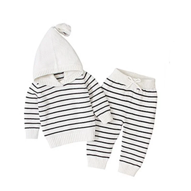 Spring Autumn New 2020 Infant Baby Girls Clothing Sets Fashion Kids Suit Baby Girl Pure Color Knit Flower Sets Clothes