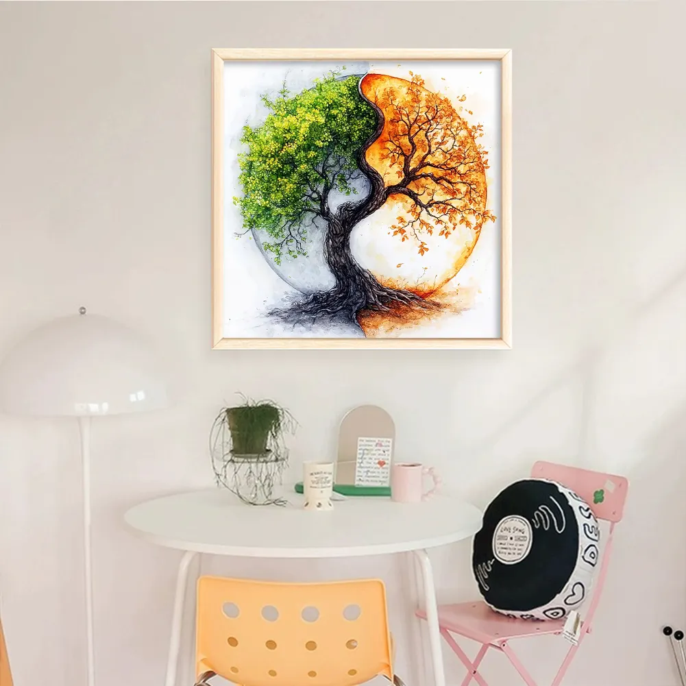 11CT Full Stamped Cross Stitch - Yin Yang Tree(Canvas|40*40CM)