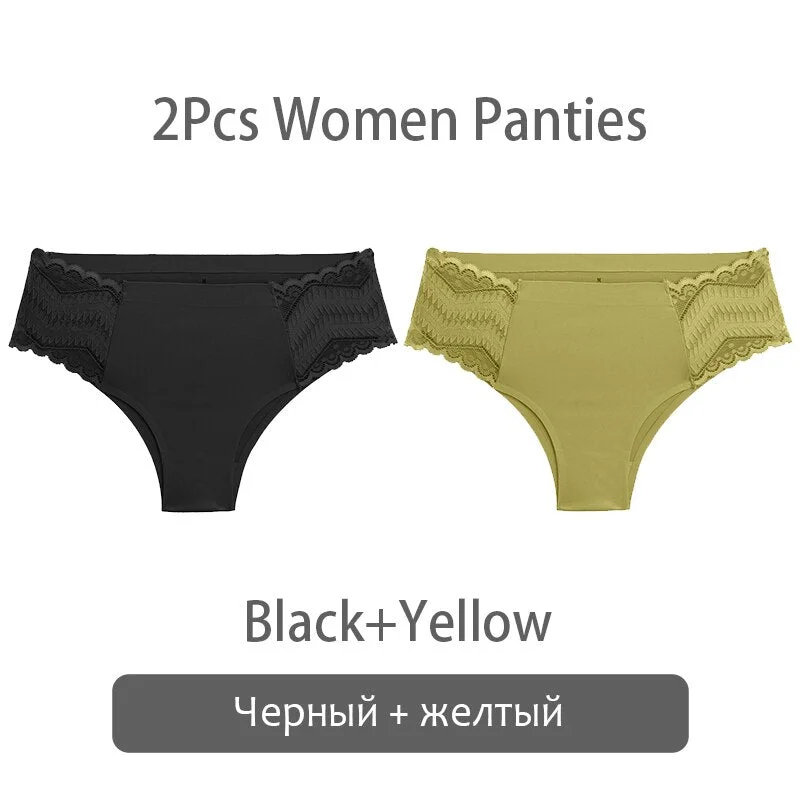 FINETOO Women Patchwork Lace Panties S-XL Seamless Underwear Sexy Low Waist Briefs Comfortable Underpants Ladies Lingerie 2021