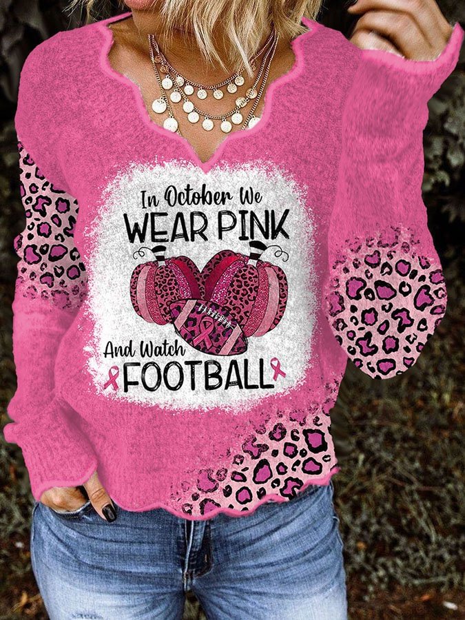 Leopard In October We Wear Pink And Watch Football Print Knit Tops