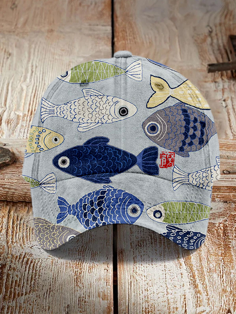 Comstylish Vintage Fish Japanese Art Pattern Cap
