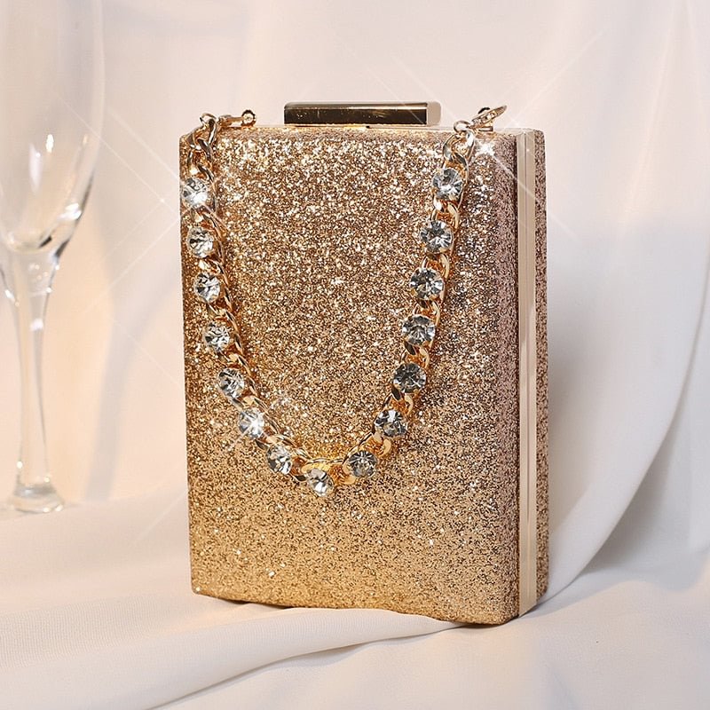 JIOMAY Luxury Designer Handbags 2022 Ladies Clutch Bag Women Evening Party Purses Fashion Rhinestone Handle Sequin Box Shape Bag