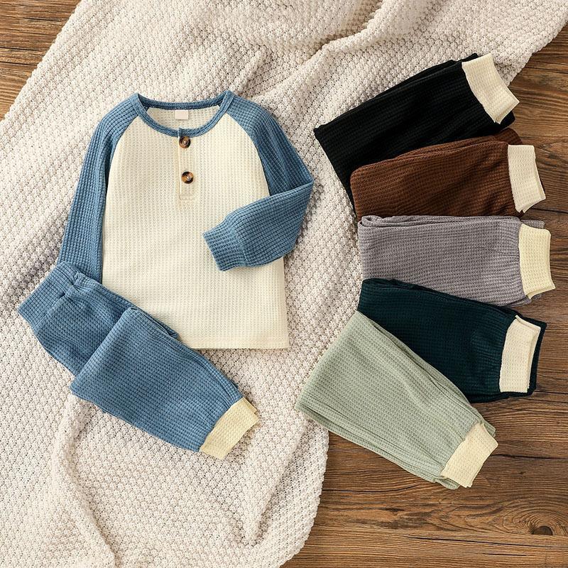 wholesale baby boy clothes Toddler Boy Color-block Knitted Waffle Sweater & Pants Wholesale Children's Clothing