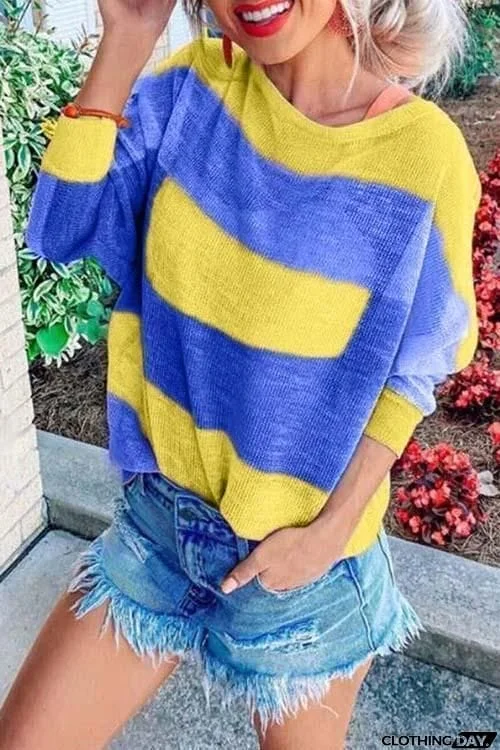 Color Block Stripe Long Sleeve T Shirt