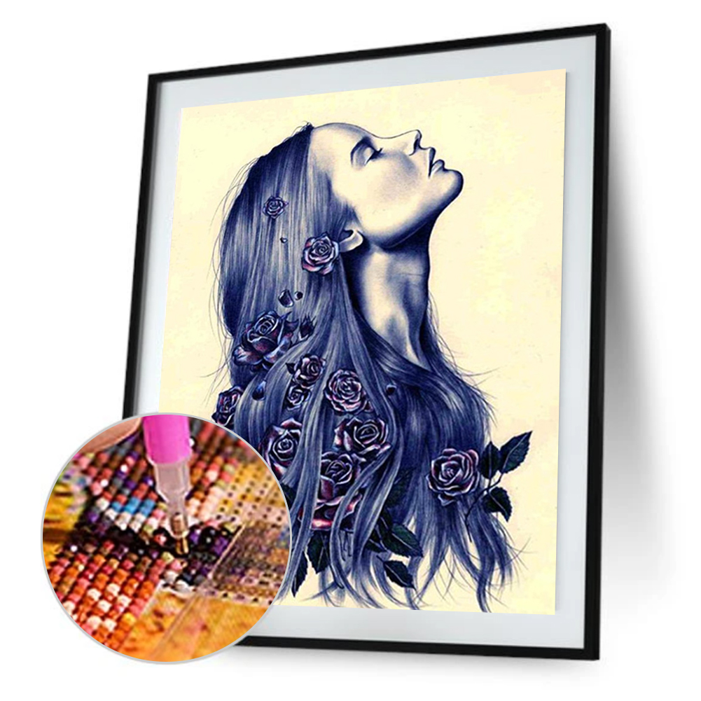 

25*35CM-Rose Woman-Round Drill Diamond Painting, 501 Original