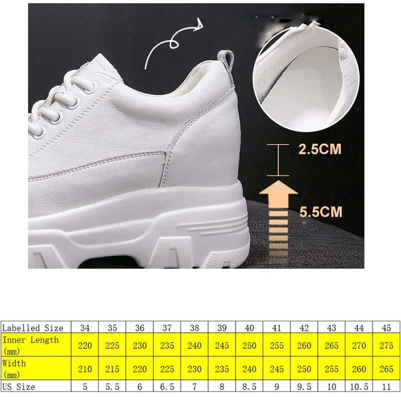Fujin 8cm Leather Microfiber Women Casual Shoes Platform Wedge Hidden Heel Summer Shoes Platform Chunky Sneakeers Fashion White