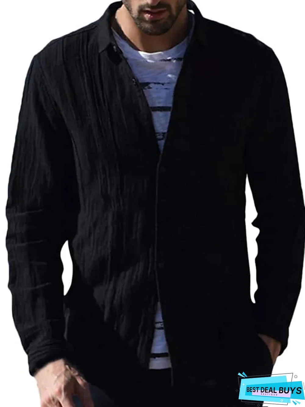 Men's Shirt Solid Color Button-Down Long Sleeve Casual Tops Lightweight Casual Fashion Breathable White Black Blue Linen