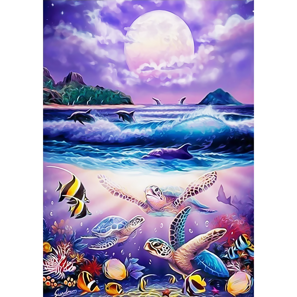 

30*40CM - Dolphin Turtle - Round Drill Diamond Painting, 501 Original