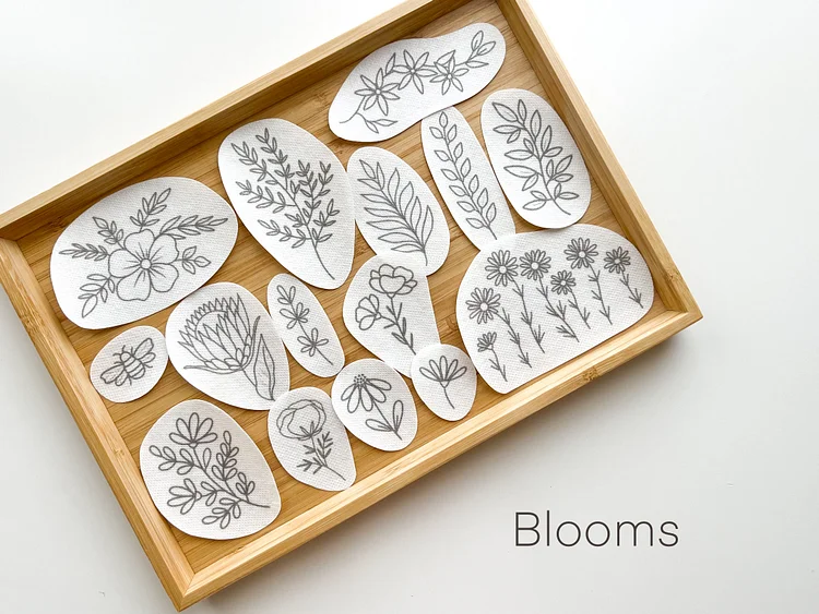 Blooming Flora Water Soluble Embroidery Pattern，Peel and Stick Embroidery Kit