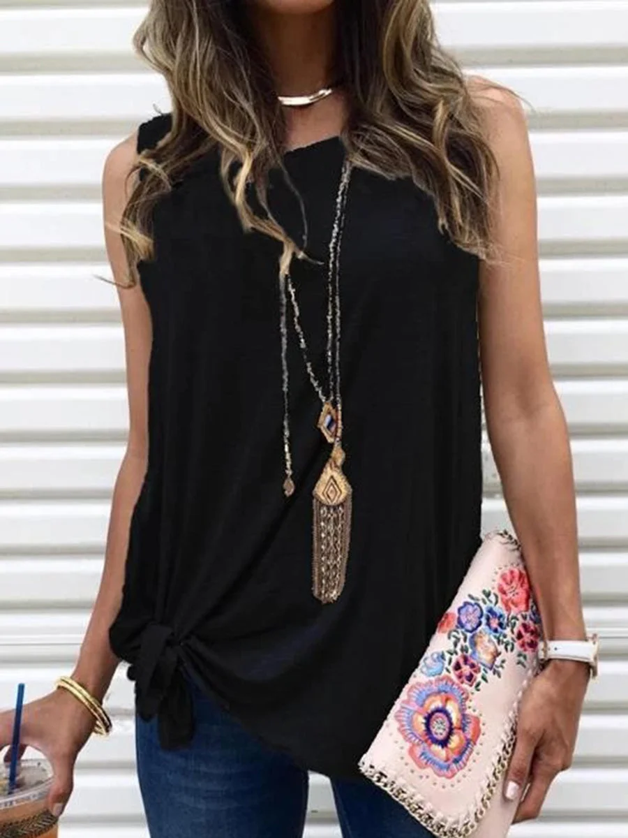 Solid Color Tie Hem Tank Top