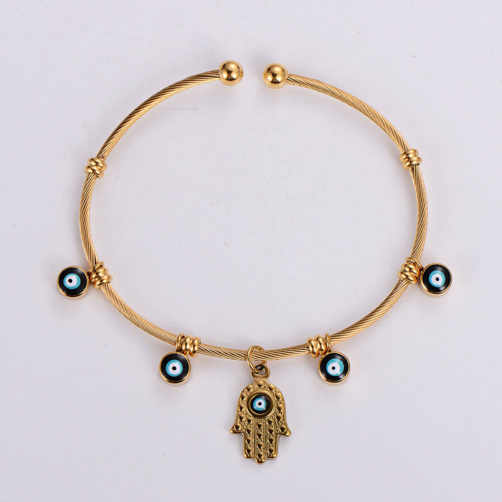 Exotic Eye Facial Expression Stainless Steel Diamond Inlay Bangles