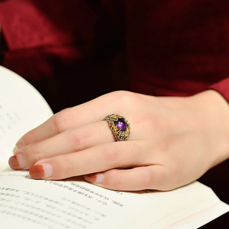 Amethyst 925 Sterling Silver Blessing Adjustable Ring