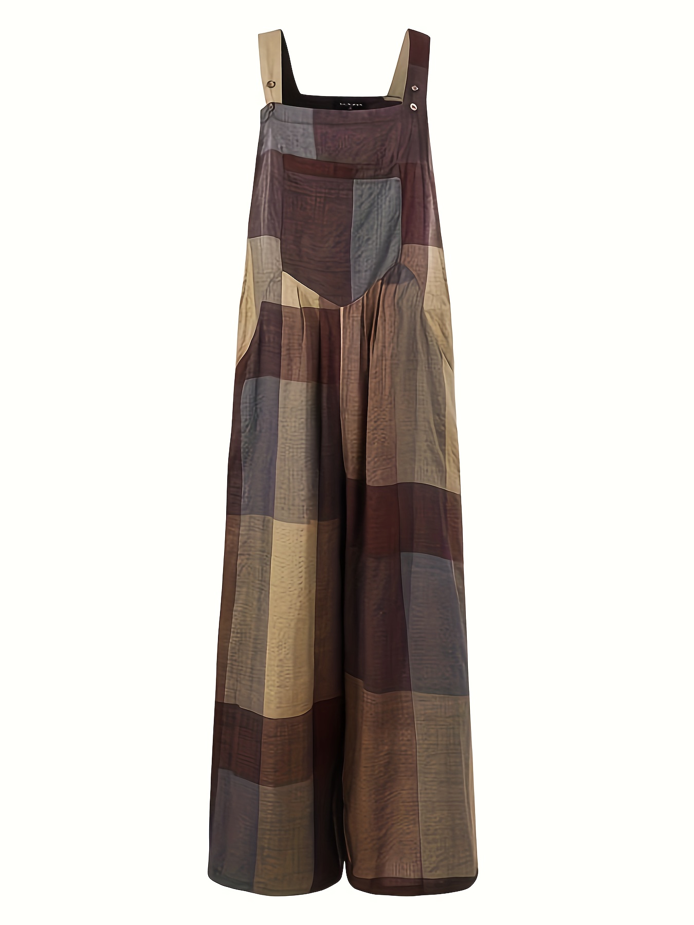 Vibrant Color Block Wide Leg Jumpsuit - Square Neck, Sleeveless, Patchwork Design, Machine Washable, Casual Chic for Spring & Summer - Womens All-Season Clothing