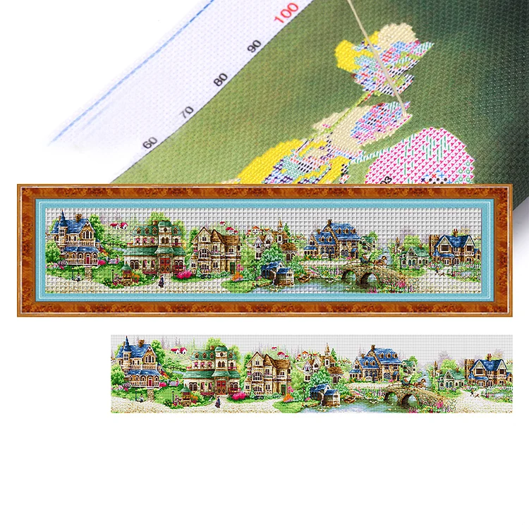 『Spring Brand』Houses - 14CT Stamped Cross Stitch(173*37cm)