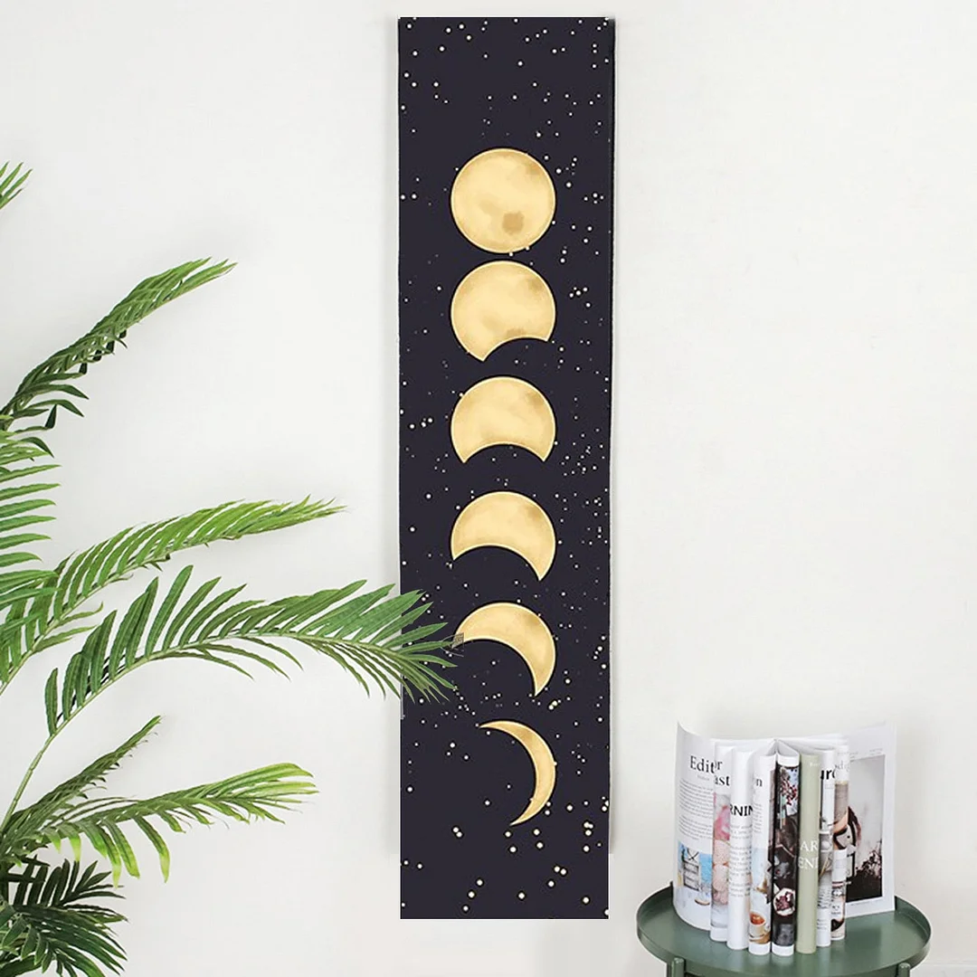 Psychedelic Moon Phase Tapestry Black Galaxy Night Sky Wall Hanging Moon phase Throw Blanket Home Decor Wall Hanging tapestry