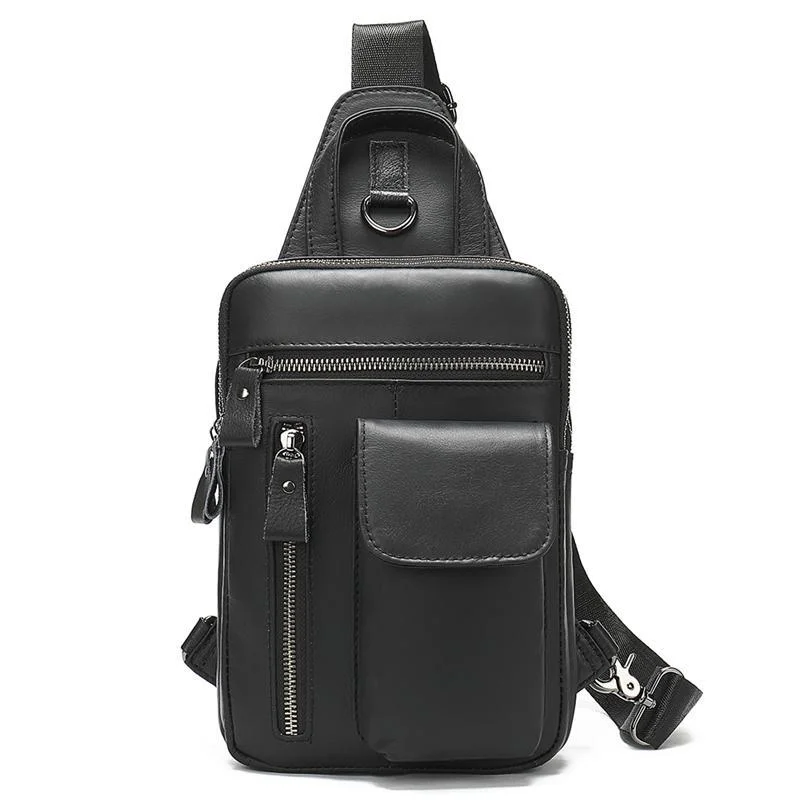 Men's Leather Retro Zipper Casual Crossbody Bag Chest Bag