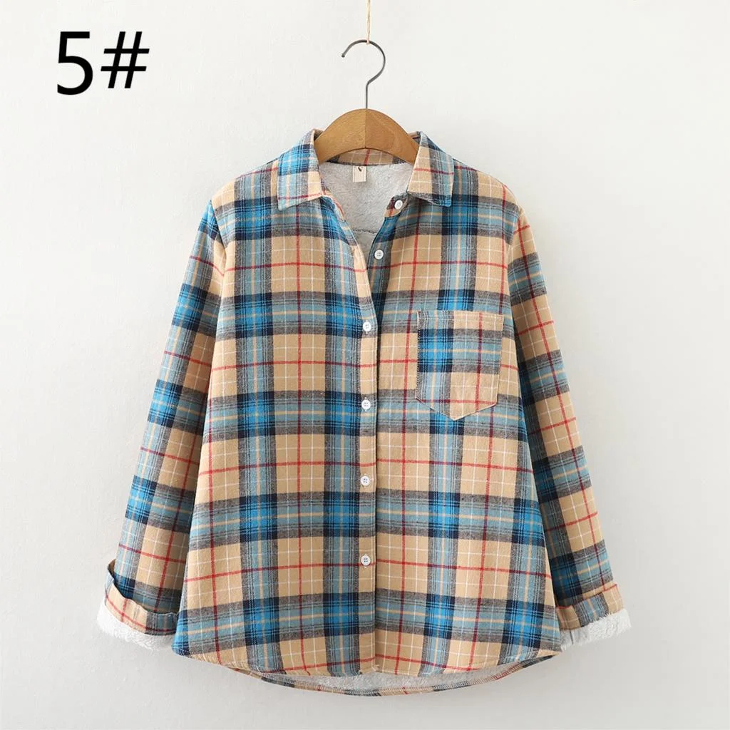 2020 New Winter Warm Womens Fleece Thicker Plaid Shirt Casual Jacket Fresh Lady Shirts Style Coat Velvet Outerwear Women Clothes