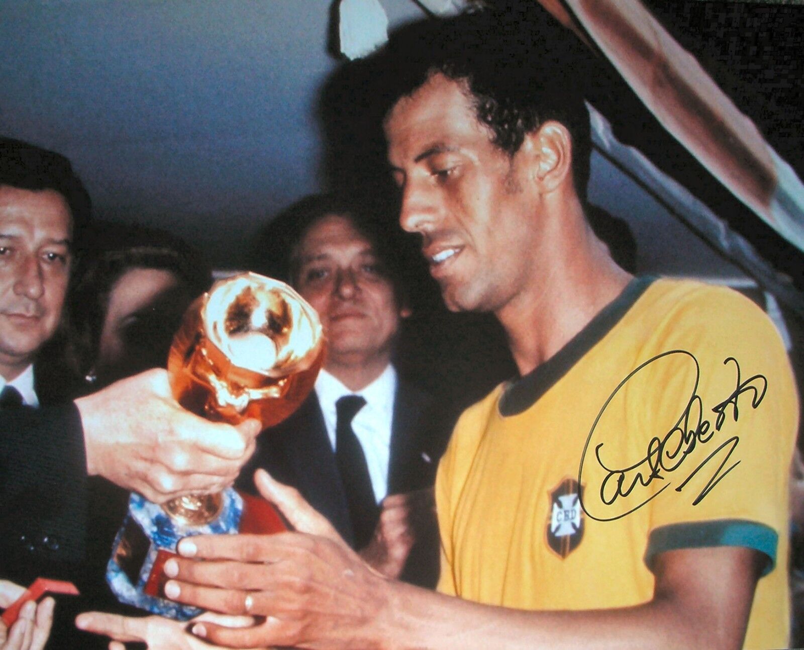 CARLOS ALBERTO SIGNED BRAZIL 1970 WORLD CUP FOOTBALL Photo Poster paintingGRAPH PROOF + COA PELE