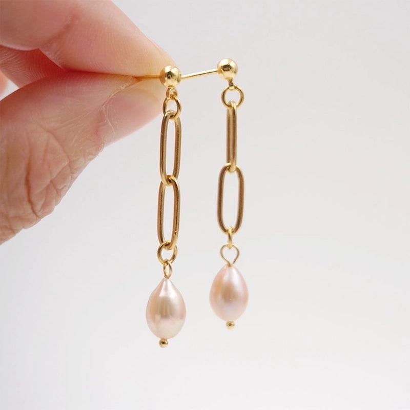 1 Pair Casual Vintage Style Minimalist Geometric Handmade Freshwater Pearl Titanium Steel Gold Plated Drop Earrings