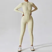 Happytosex Zipper Yoga Boilersuit Long Sleeved Women's Sportswear Gym Jumpsuits Workout High-intensity Fitness One-piece Skin-tight Garment