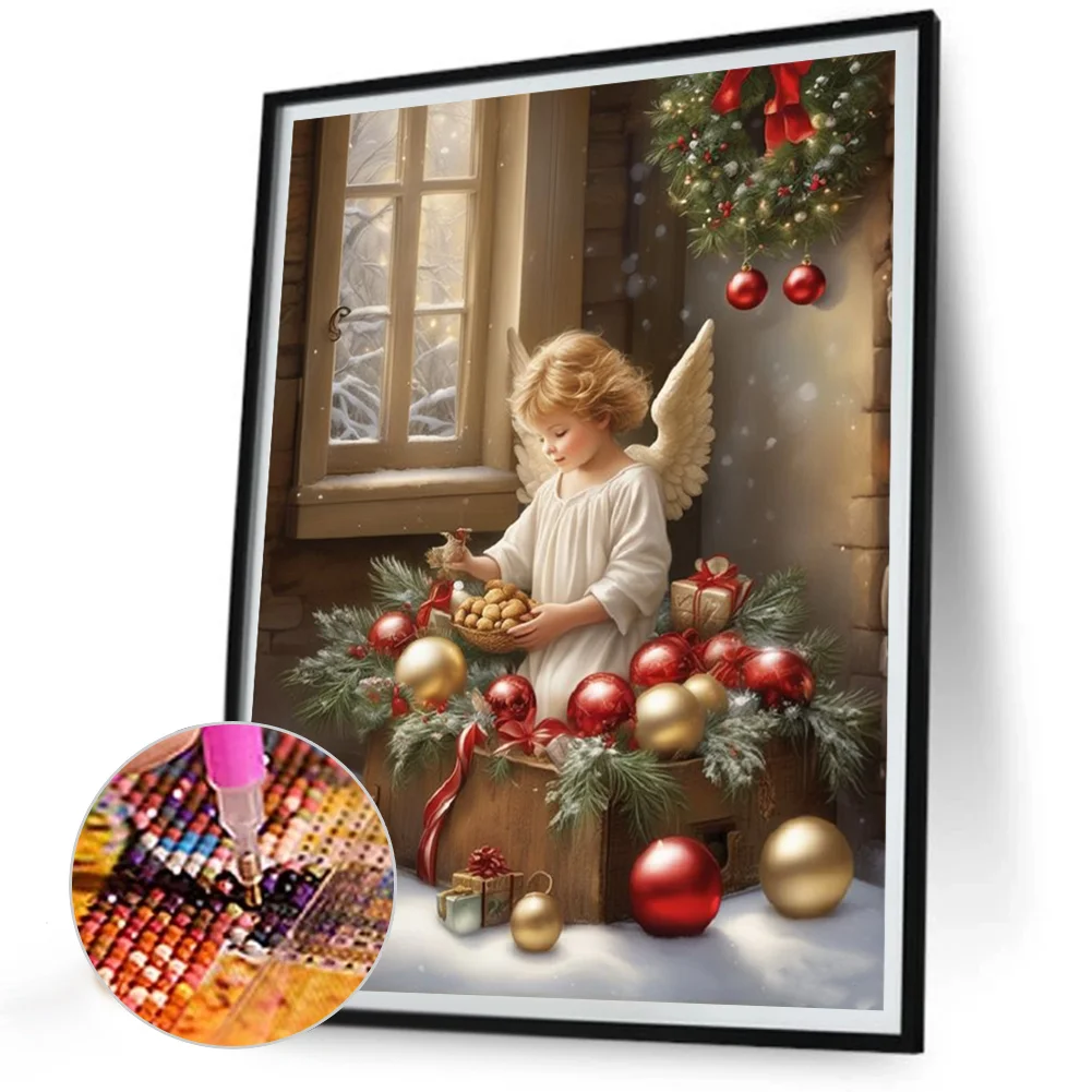 Diamond Painting - Full Round Drill - Christmas Angel Girl(Canvas|30*40cm)