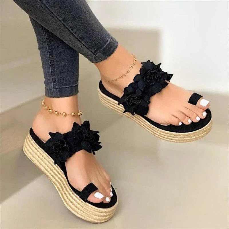 Qengg MCCKLE Platform Sandals Women Ladies Open Toe Slip On Flower Summer Thong Shoes Woman Fashion Comfort Casual Female Sandalias