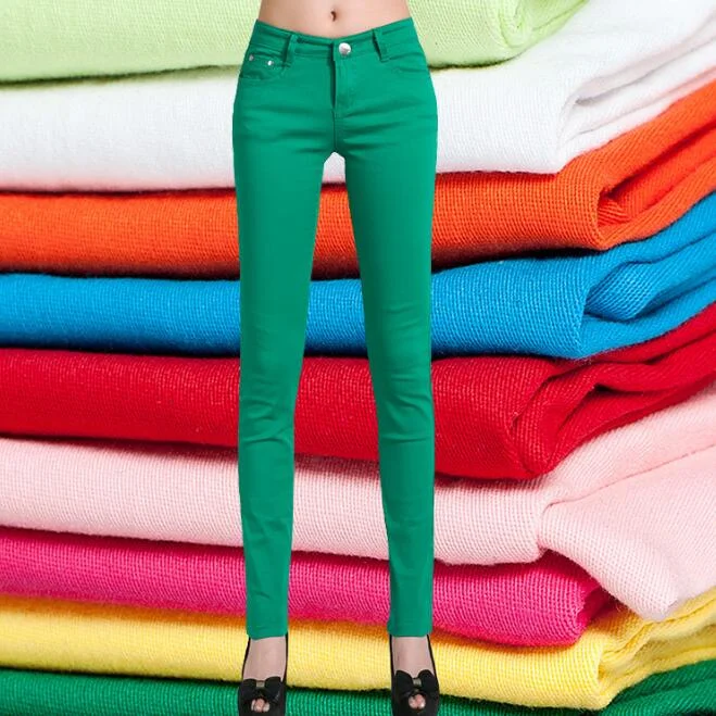 CUHAKCI Top Quality Women Pencil Pants Slim Trousers Woman Jeans Solid Girls Sweet Candy Color Femme Pantalon