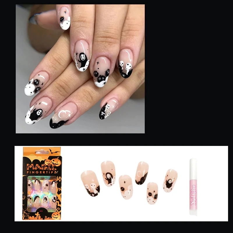 24pcs 4 Fire Patterns Design Cool Girls Hand Decorative False Nails with Glue Full Cover Detachable false nails with designs-Nail Inspo