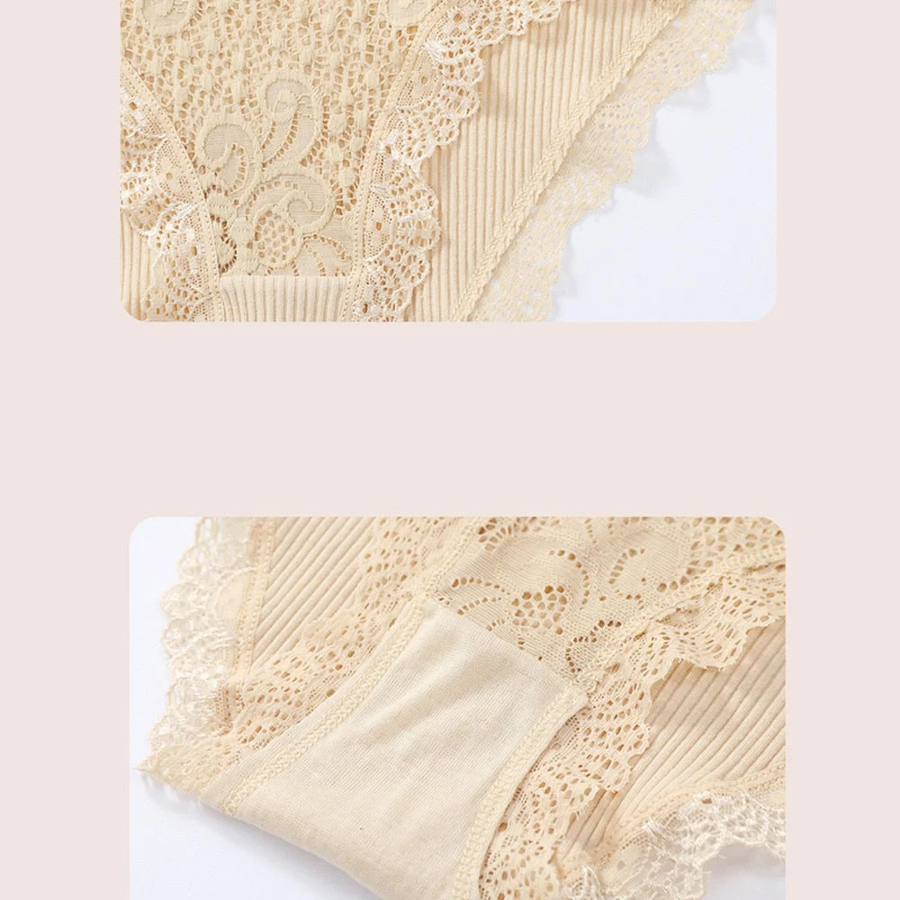 3PCS Cotton Panties Underwear Solid Women Sexy Lace Underpants Soft Briefs Set Female Intimates Plus Size Lingerie Panty XL XXL