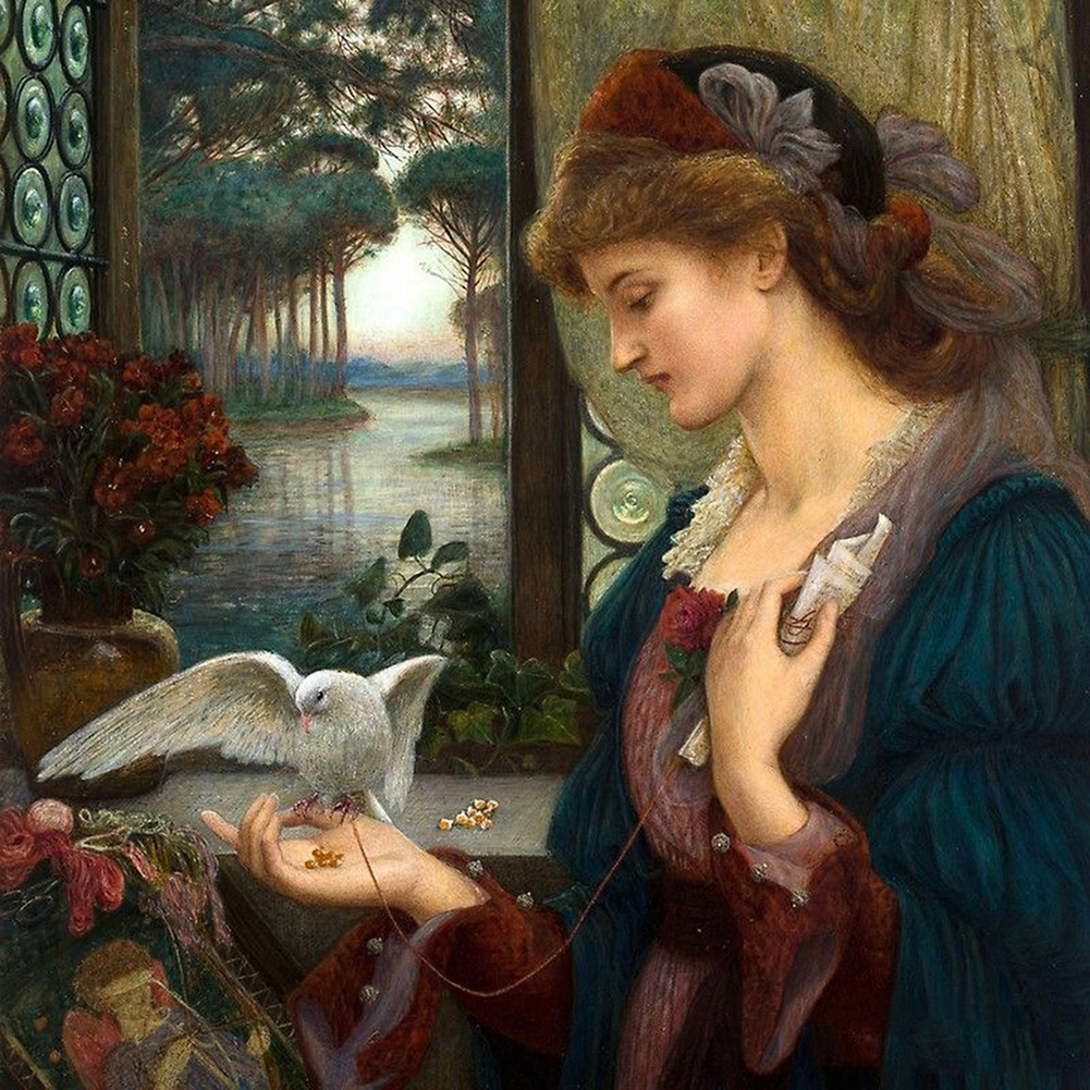 

40*40CM - Square Drill Diamond Painting - Cartoon Woman And Pigeon, 501 Original
