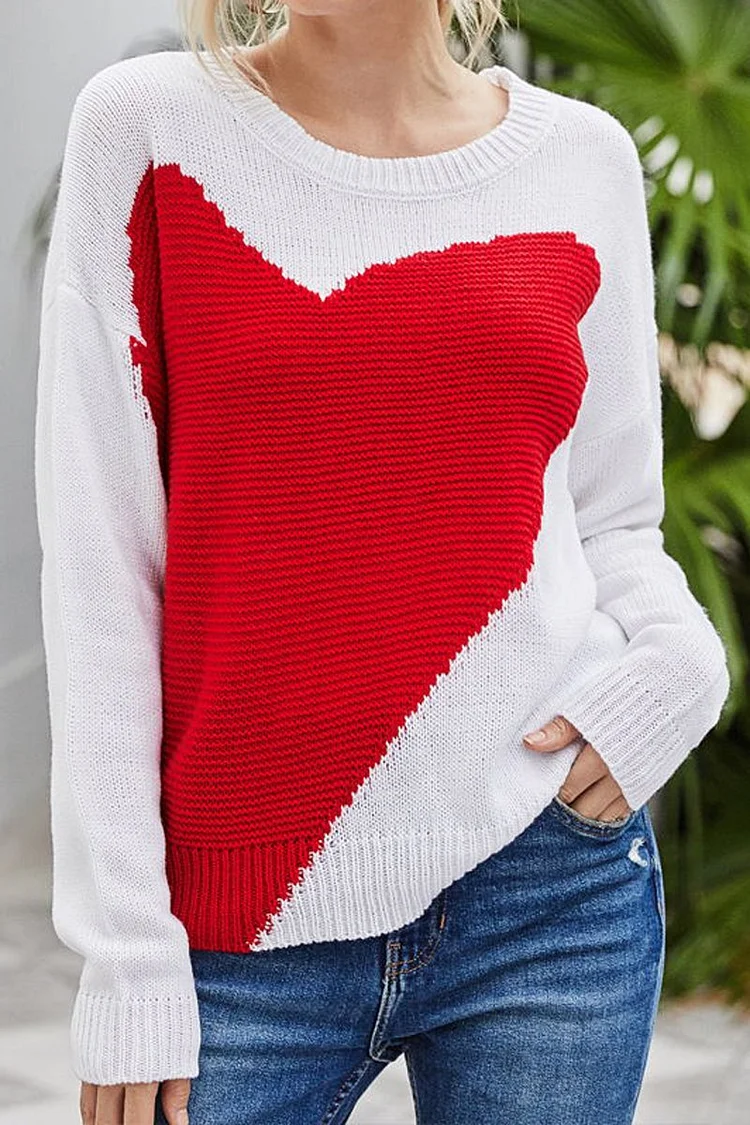 Heart-Shaped Printed Casual Sweater