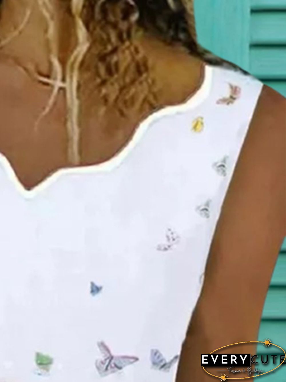 Vintage Sleeveless Butterflies Printed Plus Size Casual Vest Tops