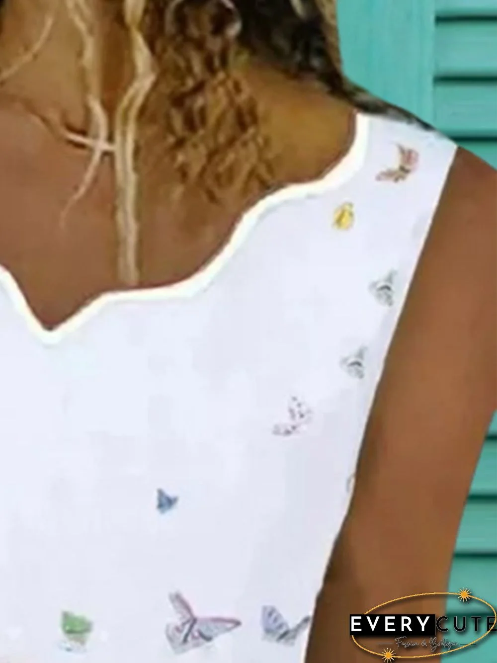 Vintage Sleeveless Butterflies Printed Plus Size Casual Vest Tops