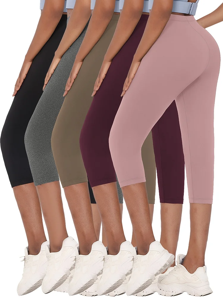 5pcs Super Soft Capri Pants For Women, No See Through Workout Running Yoga Athletic Leggings Work Out
