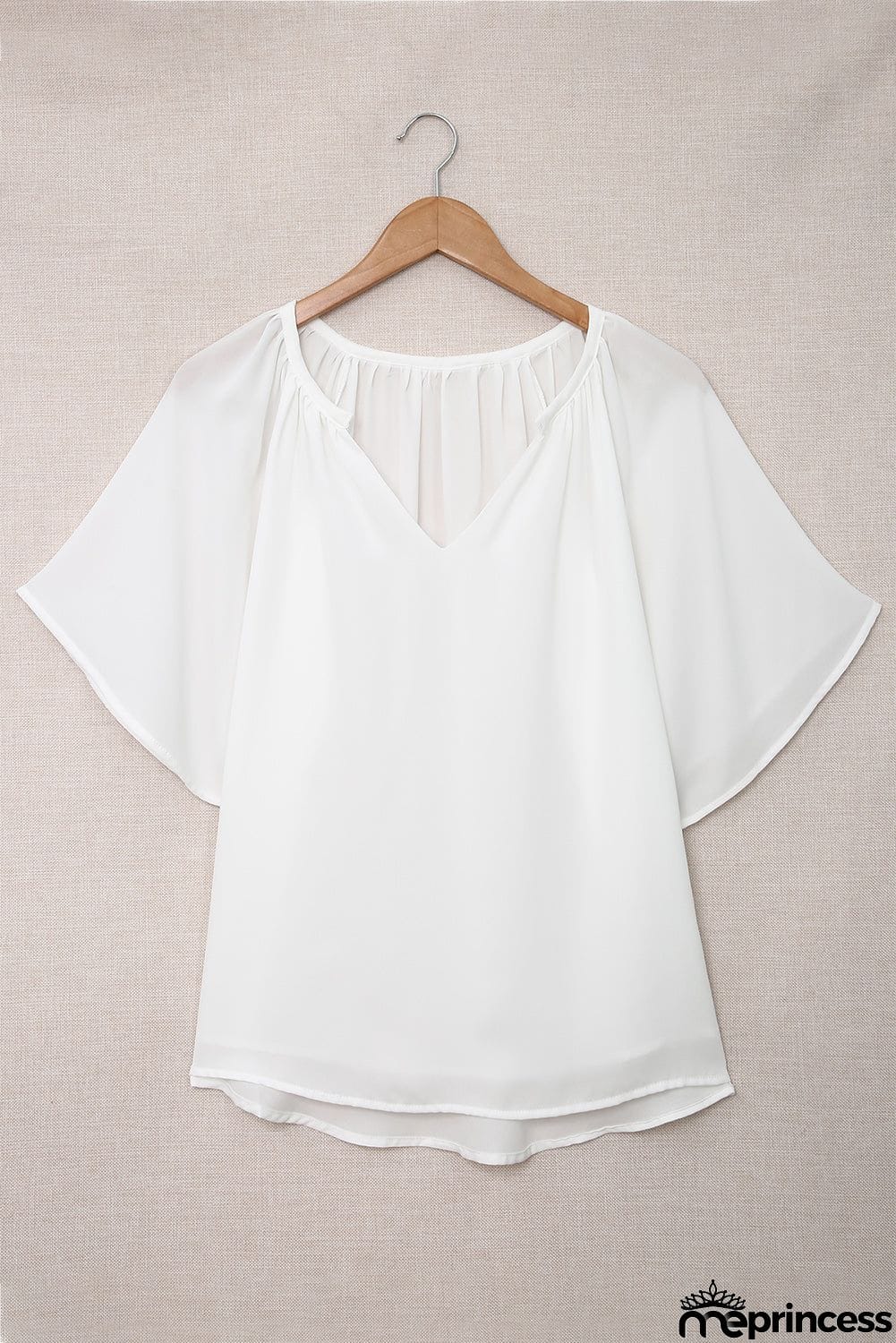 White Split Neck Loose Top
