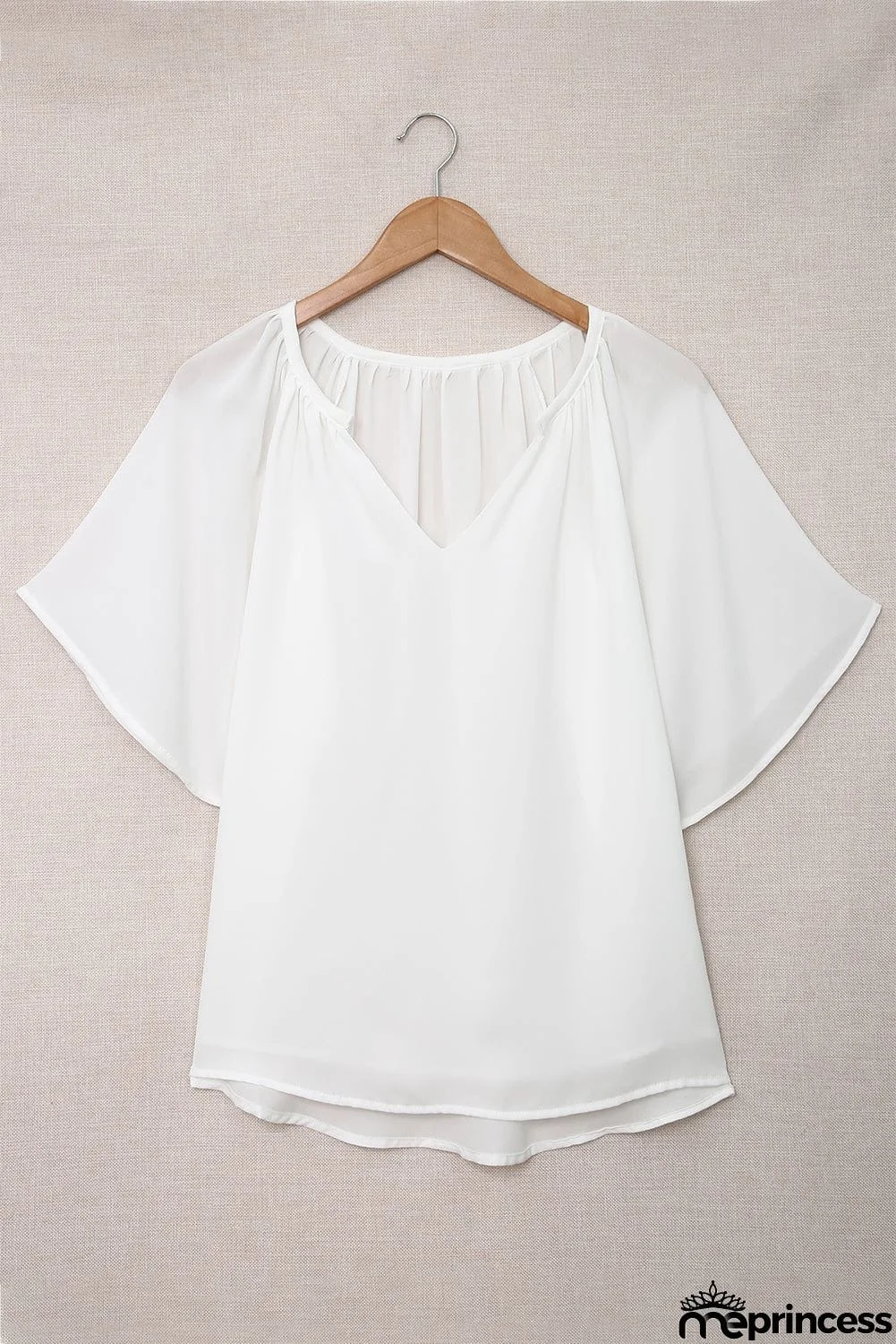White Split Neck Loose Top